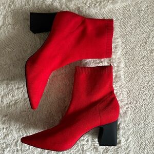 Zara red heel sock booties